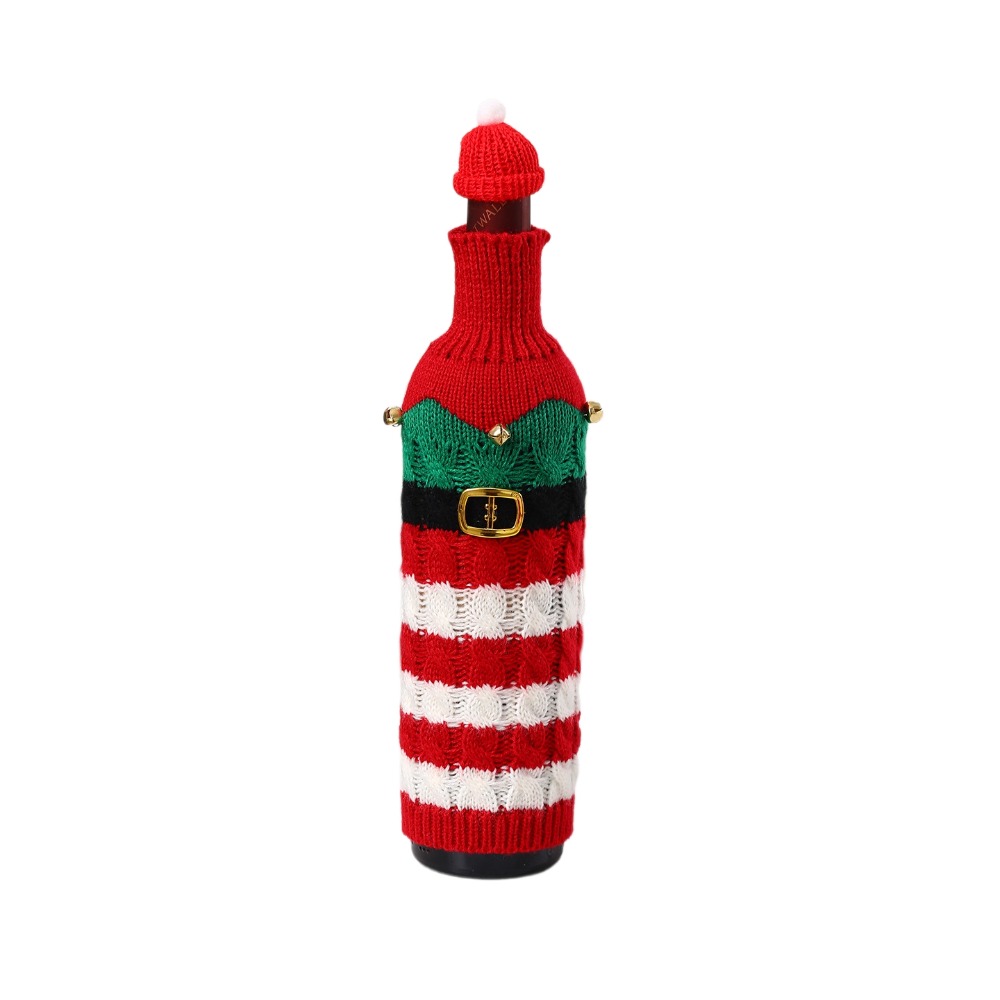 Wine Beer Hat - Gebreide wijnfleshoes met mini-kerstmuts, kerstman-bierfleshoes, rendier-sneeuwpop-feestdagenversiering,